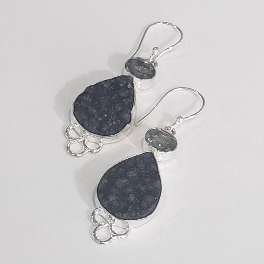 Druzy earrings, druzy smoky topaz earrings, 925 silver topaz earrings